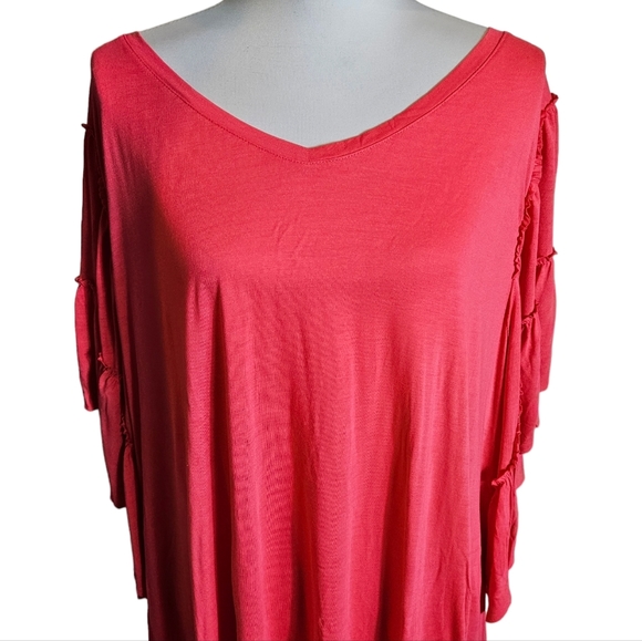 Sejour Hot Pink Tunic Blouse Sz 2X Wide Ruffle Sleeves Pullover Top Shirt Casual - Picture 2 of 11